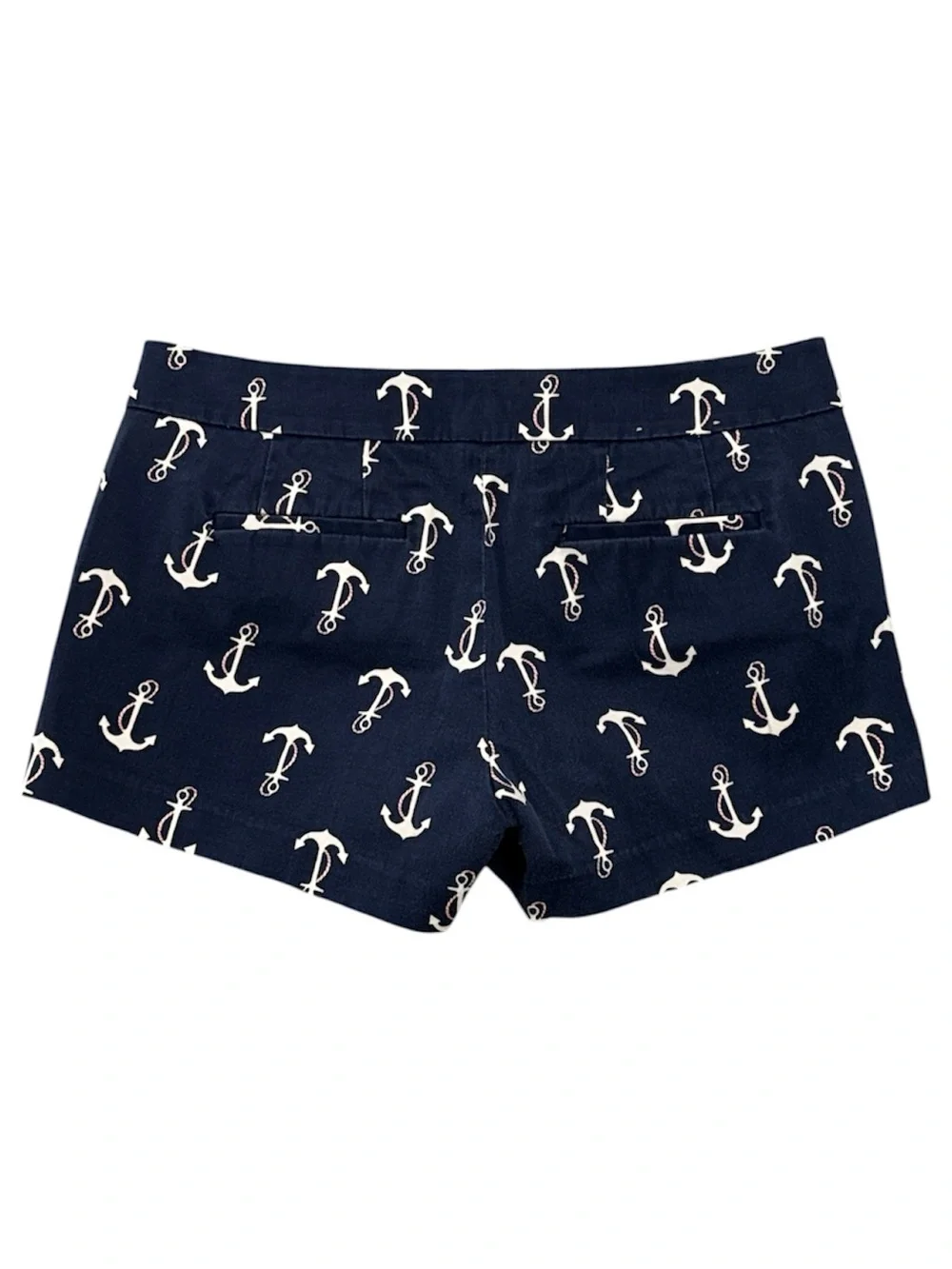 J.Crew Anchor Print Chino Shorts Navy White Nautical Size 2 Stretch